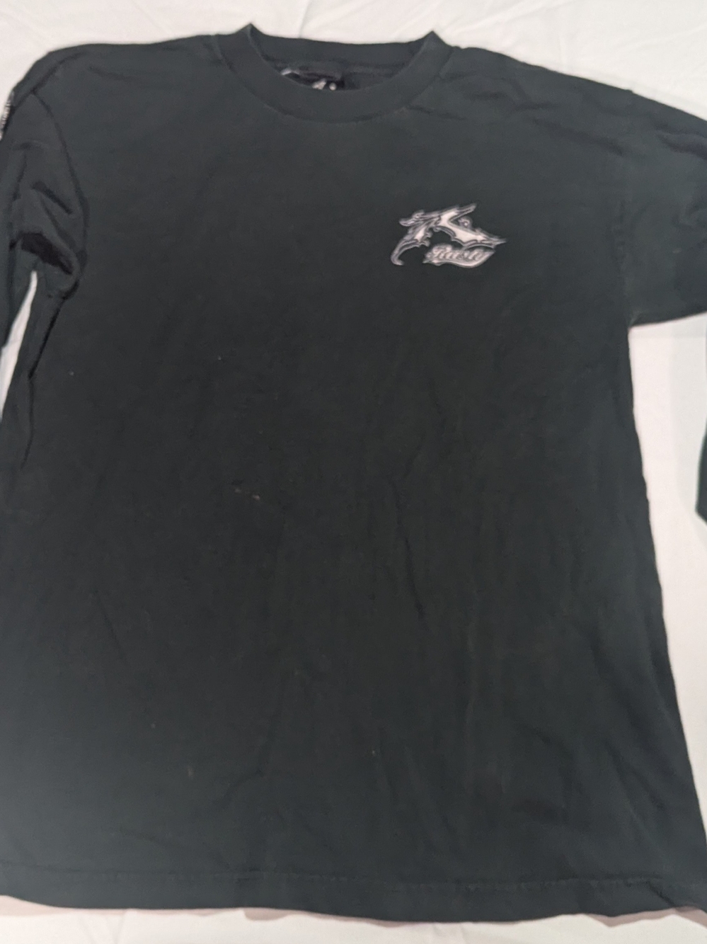Rusty Y2K Surfer Green Long Sleeve Tee with Dragon Sleeve Graphic